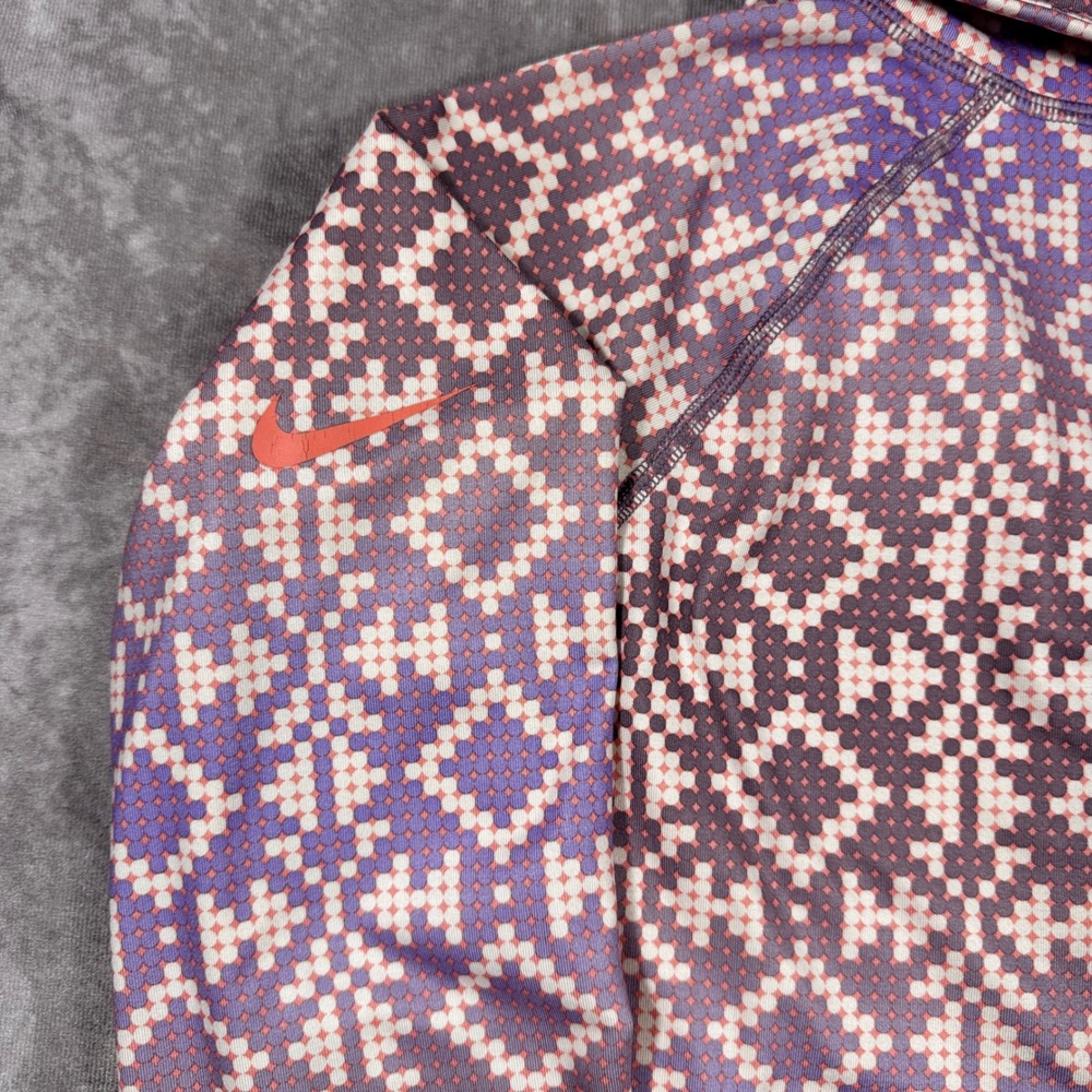Nike Pro Women Half Zip Training Top Purple Pink Geometric Pixel Long Sleeve M - Picture 7 of 8